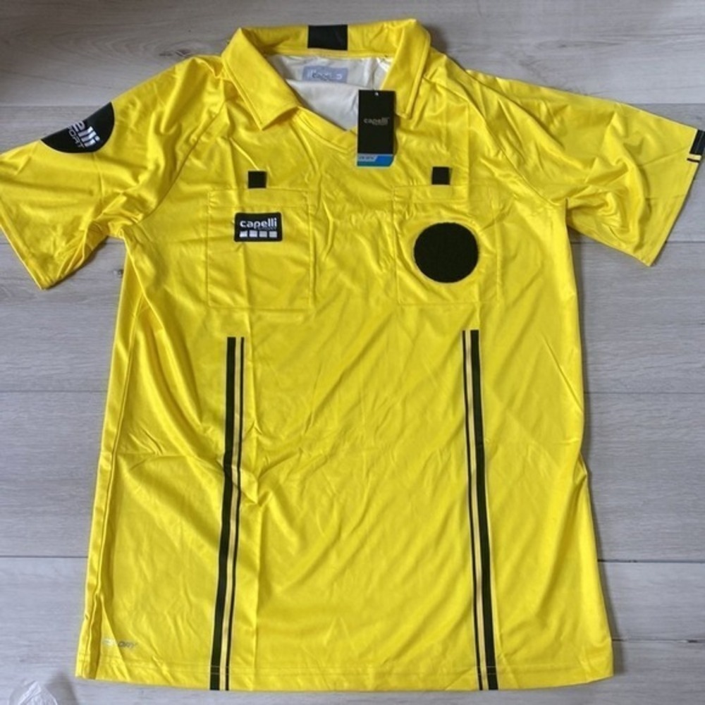 Capelli Men's Official Referee V-Neck Short Sleeve Jersey Large Yellow NWT